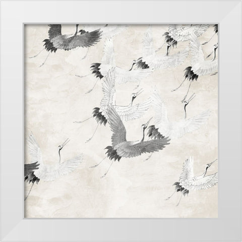 Cranes In Flight White Modern Wood Framed Art Print by Allen, Kimberly