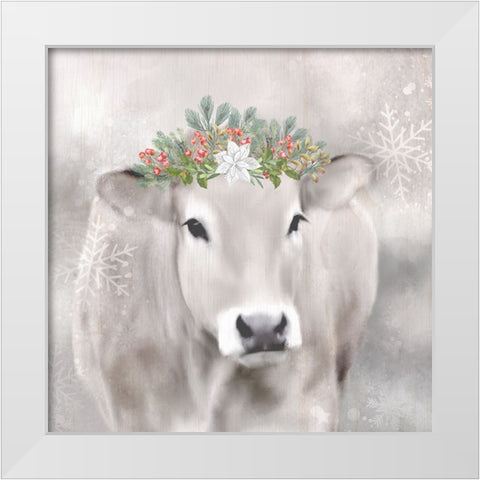 Christmas Moo White Modern Wood Framed Art Print by Allen, Kimberly