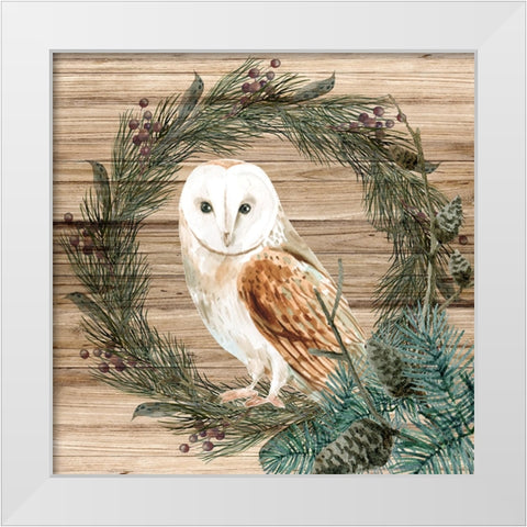 Owl Wreath White Modern Wood Framed Art Print by Allen, Kimberly