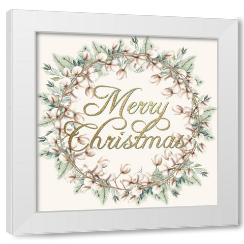 Cotton And Greens Wreath White Modern Wood Framed Art Print by Allen, Kimberly