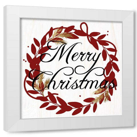 Merry Christmas Wreath Reds White Modern Wood Framed Art Print by Allen, Kimberly