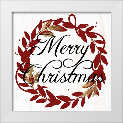 Merry Christmas Wreath Reds White Modern Wood Framed Art Print by Allen, Kimberly
