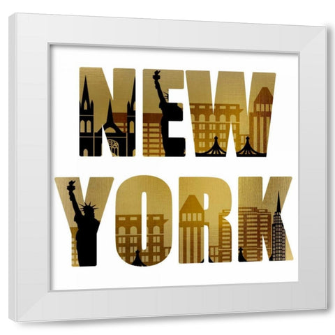 Golden New York Square White Modern Wood Framed Art Print by Allen, Kimberly