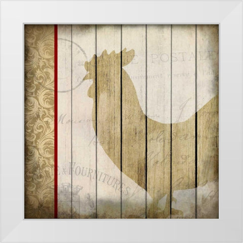 Damask Rooster 1 White Modern Wood Framed Art Print by Allen, Kimberly