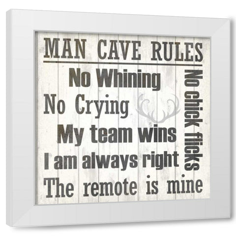 Man Cave Rules White Modern Wood Framed Art Print by Allen, Kimberly