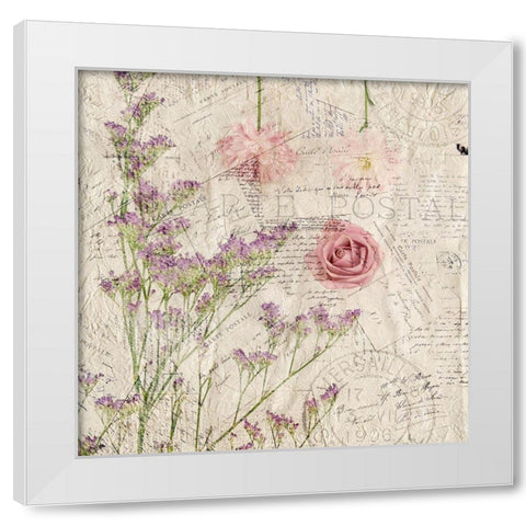 Carte Postal Florals 1 White Modern Wood Framed Art Print by Allen, Kimberly
