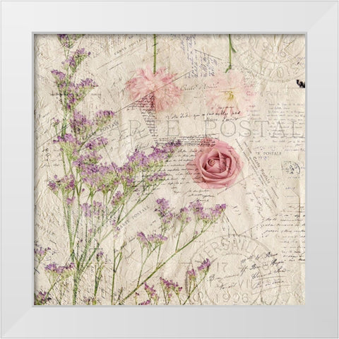 Carte Postal Florals 1 White Modern Wood Framed Art Print by Allen, Kimberly