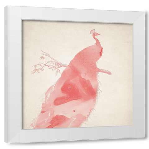 Pink Peacock 1 White Modern Wood Framed Art Print by Kimberly, Allen