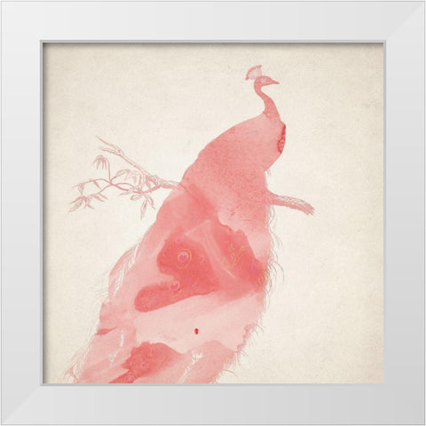 Pink Peacock 1 White Modern Wood Framed Art Print by Kimberly, Allen