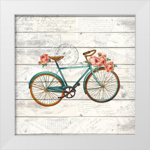 Carte Postal Bike 1 White Modern Wood Framed Art Print by Kimberly, Allen