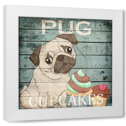 Pug Cupcakes White Modern Wood Framed Art Print by Kimberly, Allen