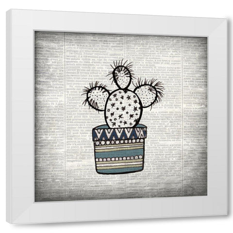 Newspaper Cactus 1 White Modern Wood Framed Art Print by Kimberly, Allen
