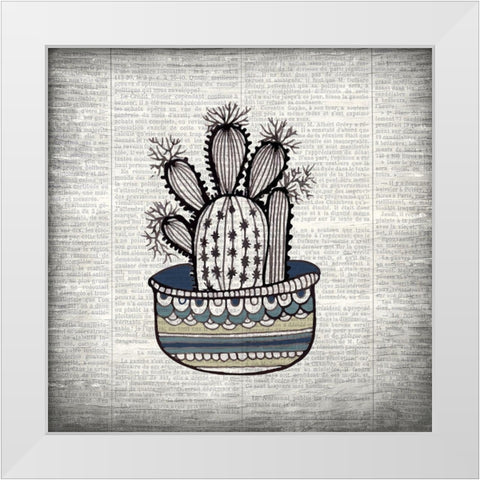 Newspaper Cactus 3 White Modern Wood Framed Art Print by Kimberly, Allen