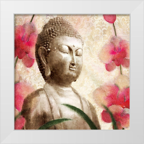 Buddha Orchids 1 White Modern Wood Framed Art Print by Kimberly, Allen