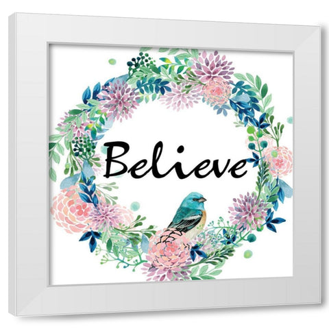 Believe Bird White Modern Wood Framed Art Print by Kimberly, Allen