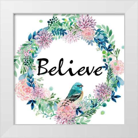 Believe Bird White Modern Wood Framed Art Print by Kimberly, Allen