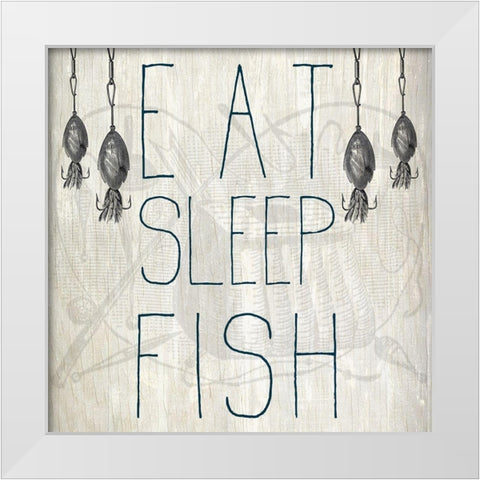Eat Sleep Fish White Modern Wood Framed Art Print by Kimberly, Allen