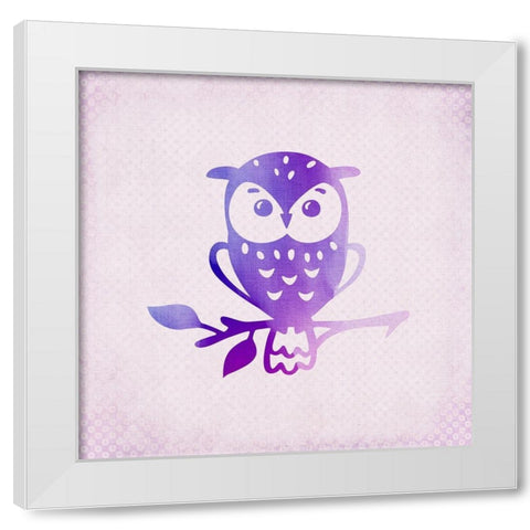 Purple Pink Owl 1 White Modern Wood Framed Art Print by Kimberly, Allen