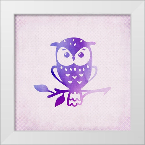 Purple Pink Owl 1 White Modern Wood Framed Art Print by Kimberly, Allen