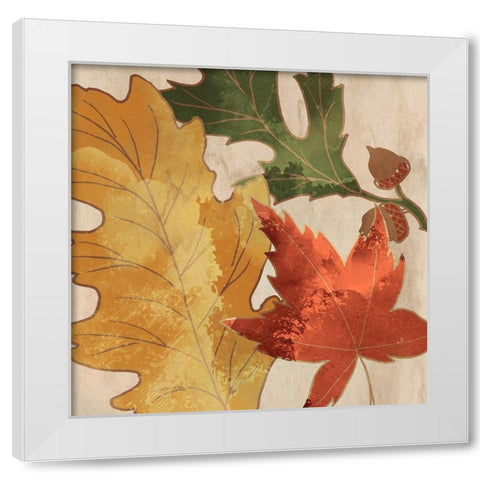 Fall Leaves Square 1 White Modern Wood Framed Art Print by Kimberly, Allen