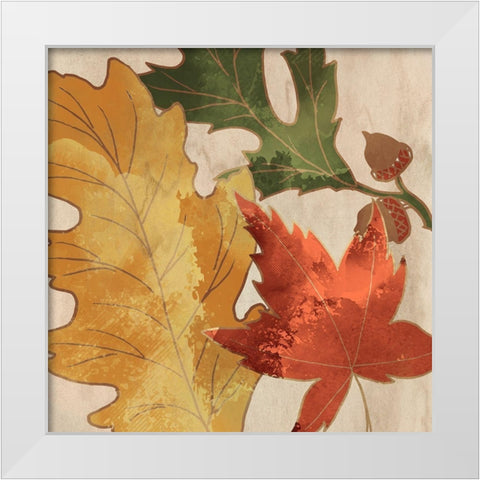 Fall Leaves Square 1 White Modern Wood Framed Art Print by Kimberly, Allen