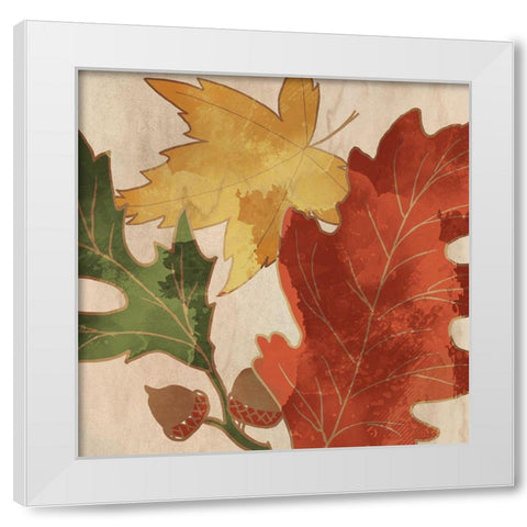 Fall Leaves Square 2 White Modern Wood Framed Art Print by Kimberly, Allen