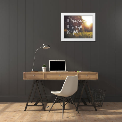 Be Happy White Modern Wood Framed Art Print by Louise, Gigi