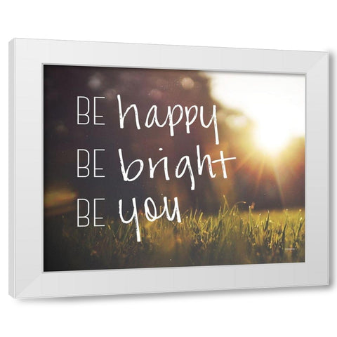 Be Happy White Modern Wood Framed Art Print by Louise, Gigi