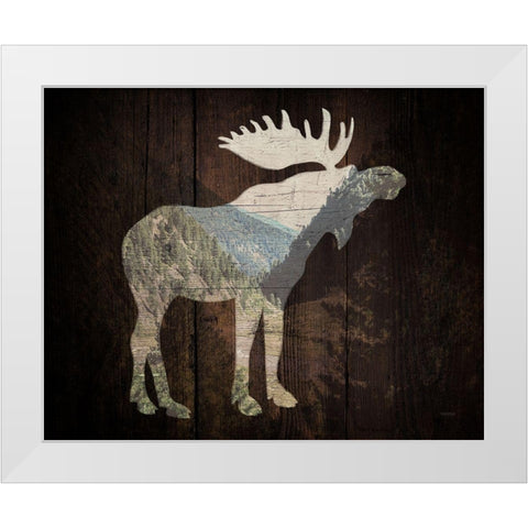 Lodge Wandering Moose White Modern Wood Framed Art Print by Louise, Gigi