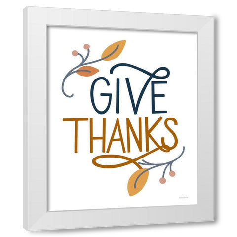 Give Thanks White Modern Wood Framed Art Print by Louise, Gigi