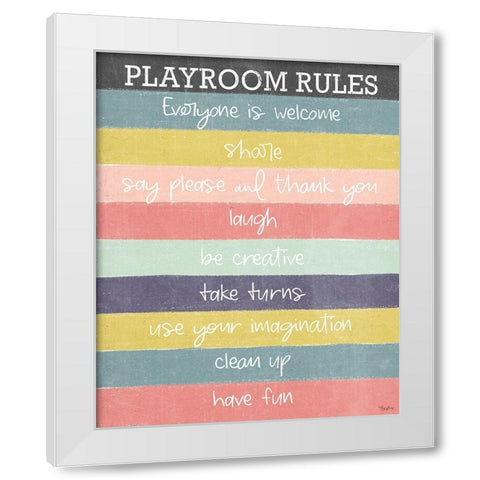 Playroom Rules v2 White Modern Wood Framed Art Print by Louise, Gigi