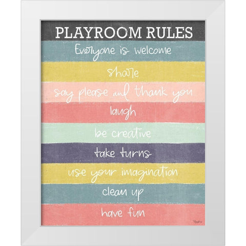 Playroom Rules v2 White Modern Wood Framed Art Print by Louise, Gigi