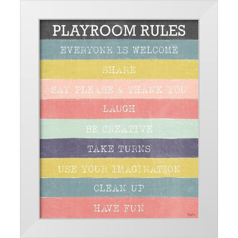 Playroom Rules White Modern Wood Framed Art Print by Louise, Gigi