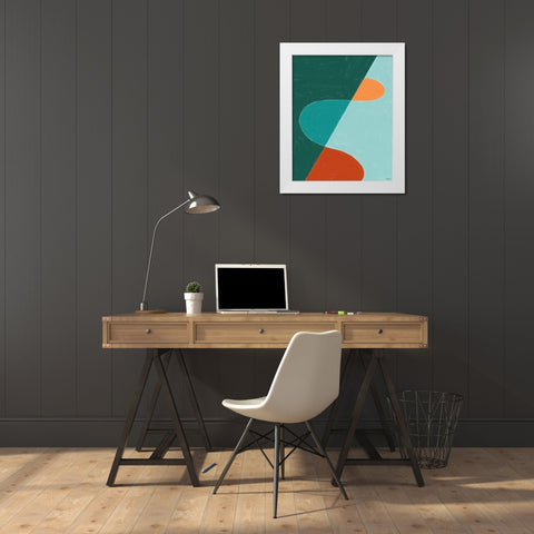 Teal Orange Abstract White Modern Wood Framed Art Print by Louise, Gigi