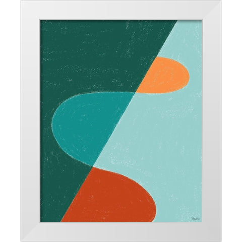 Teal Orange Abstract White Modern Wood Framed Art Print by Louise, Gigi