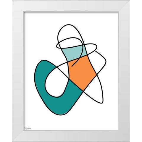 Abstract Teal Orange 1 White Modern Wood Framed Art Print by Louise, Gigi