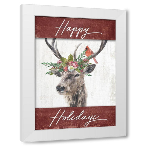 Happy Holidays Deer Flag White Modern Wood Framed Art Print by Louise, Gigi
