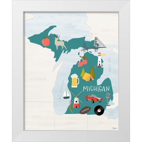 Michigan Icons 2 White Modern Wood Framed Art Print by Louise, Gigi