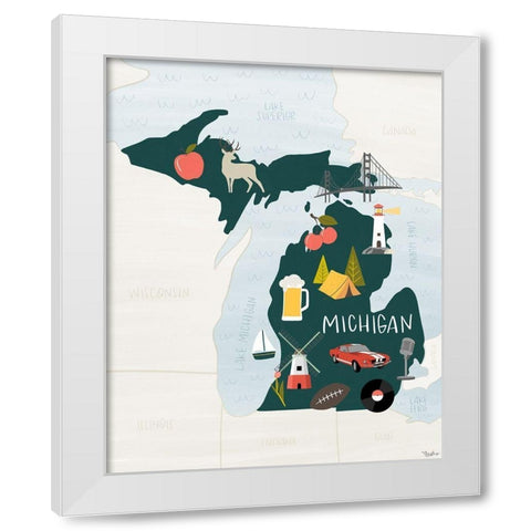 Michigan Icons White Modern Wood Framed Art Print by Louise, Gigi