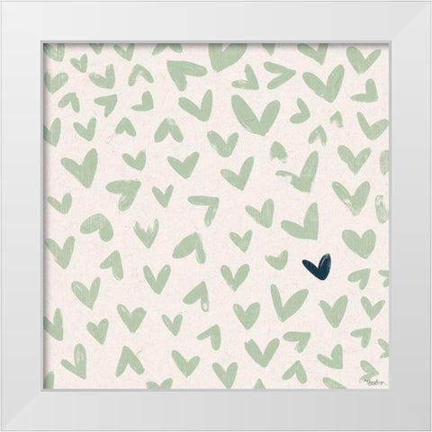 Green Hearts White Modern Wood Framed Art Print by Louise, Gigi