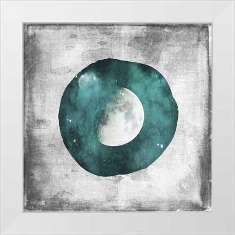 Teal Half Moon White Modern Wood Framed Art Print by Louise, Gigi