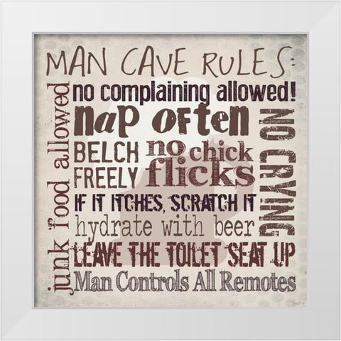 Man Cave Rules White Modern Wood Framed Art Print by Louise, Gigi