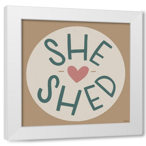 She Shed Round White Modern Wood Framed Art Print by Louise, Gigi
