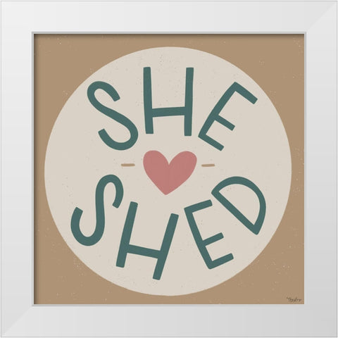 She Shed Round White Modern Wood Framed Art Print by Louise, Gigi