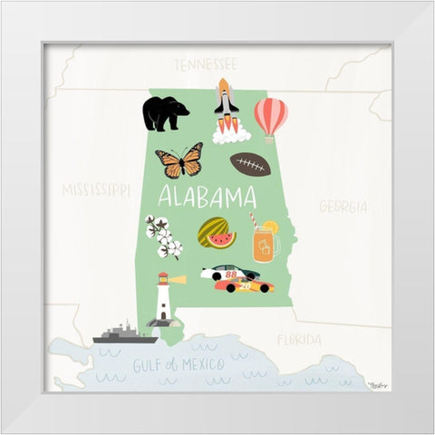 Alabama Icons White Modern Wood Framed Art Print by Louise, Gigi
