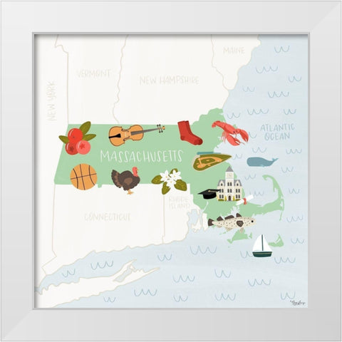 Massachusetts Icons White Modern Wood Framed Art Print by Louise, Gigi