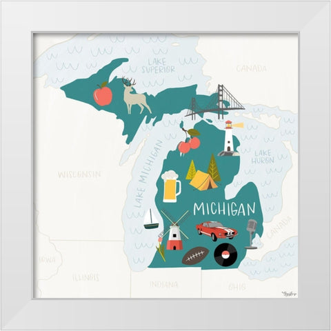 Michigan Icons White Modern Wood Framed Art Print by Louise, Gigi
