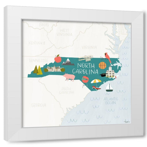 North Carolina Icons White Modern Wood Framed Art Print by Louise, Gigi