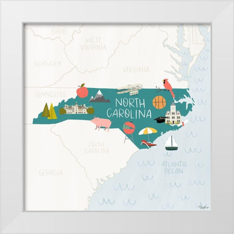 North Carolina Icons White Modern Wood Framed Art Print by Louise, Gigi