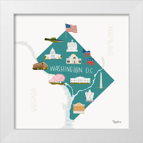 Washington DC White Modern Wood Framed Art Print by Louise, Gigi